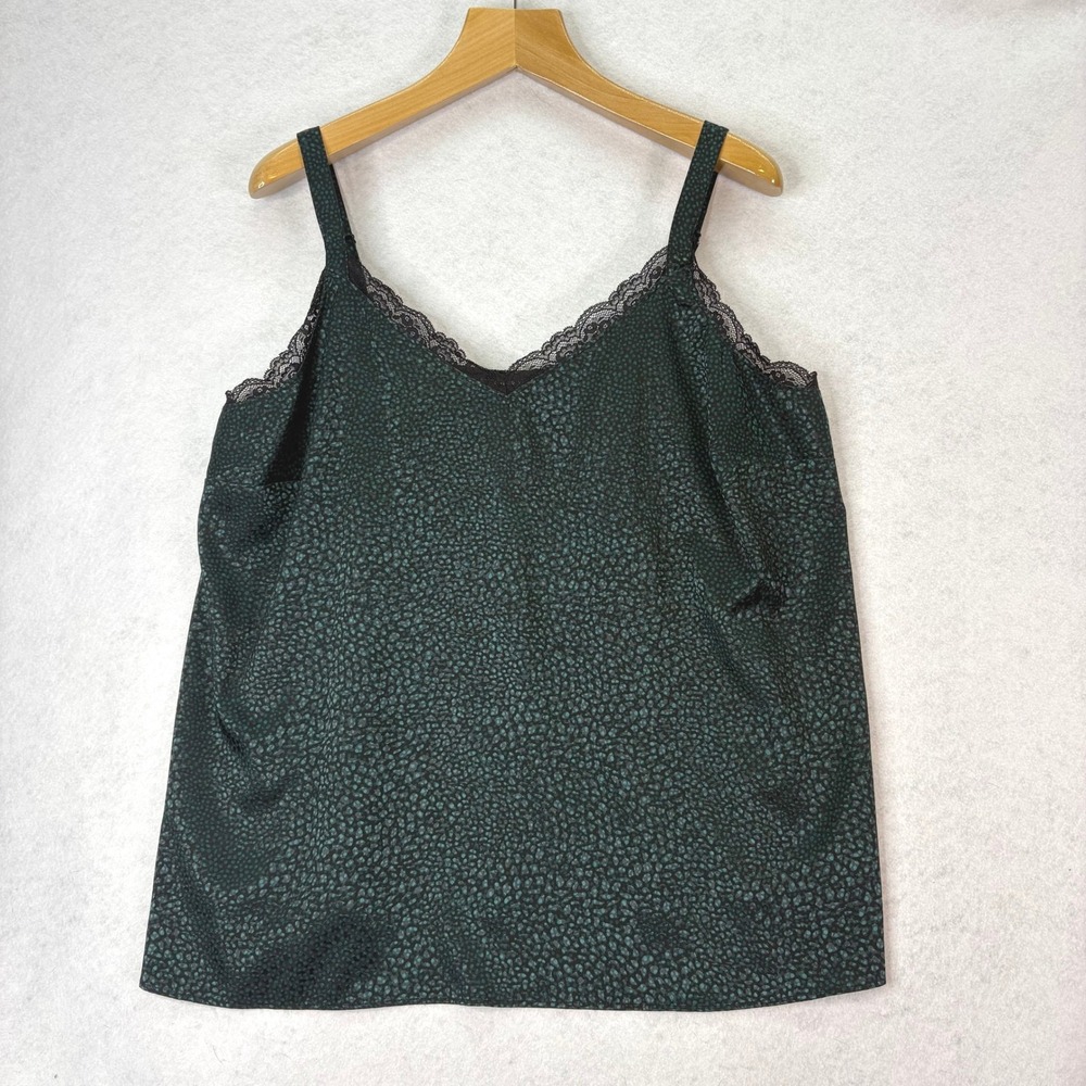 Lane Bryant Green Animal Print Lace Trim Cami Top Women 18 Dark Romance Mob Wife
